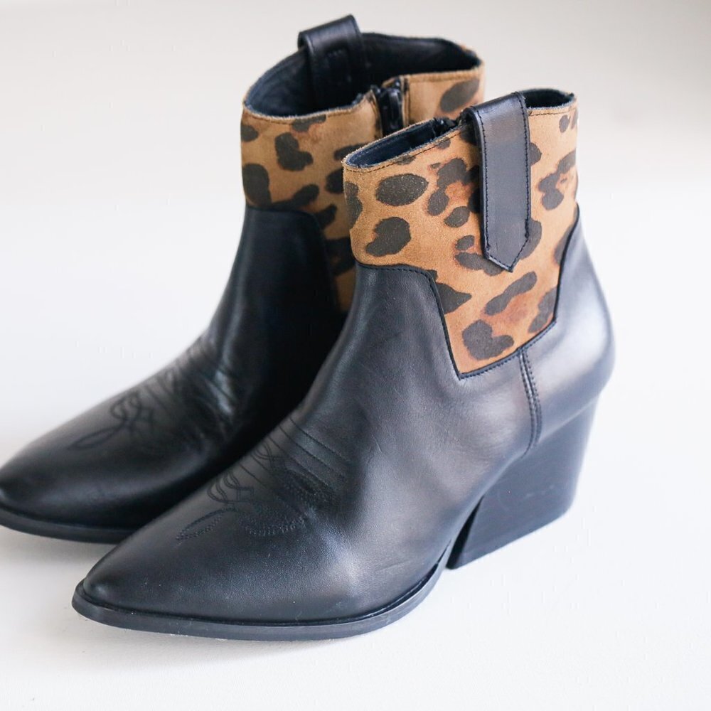 Cartel Western Style Black Leather Booties